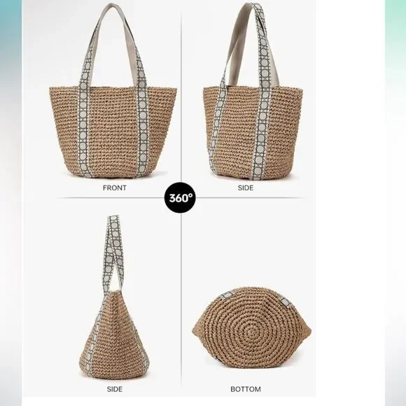 Kiss Sea Shoreline Creations Packable Woven Tote in Tan. New and sealed. - Picture 4 of 11